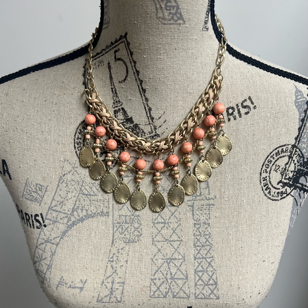 Y2K Coral and Gold Necklace